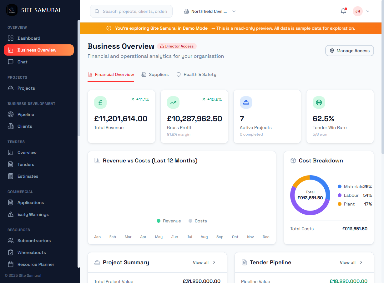 Site Samurai Construction Management Dashboard